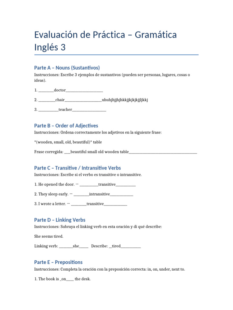 Evaluacion Gramatica Ingles3 | PDF | Verb | Linguistic Morphology