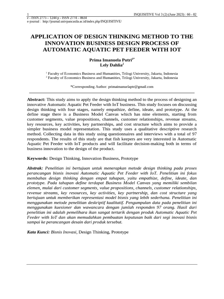 Application of Design Thinking Method To The Innovation Business Design ...