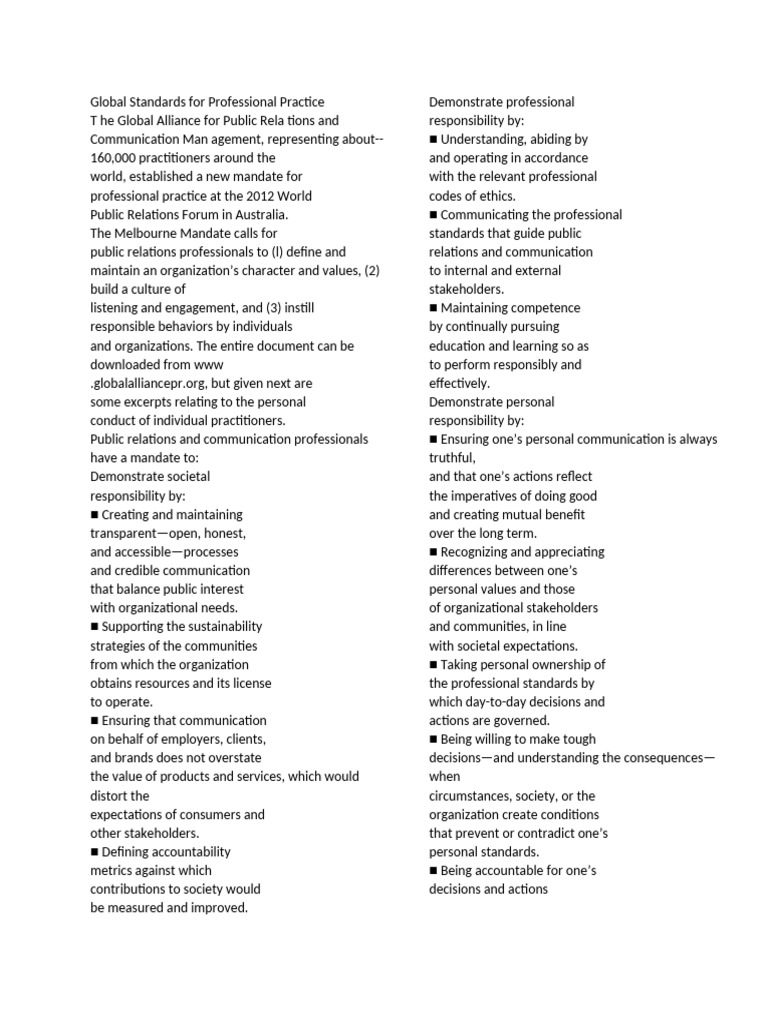 Global Standards for PR Practice | PDF | Public Relations | Economies