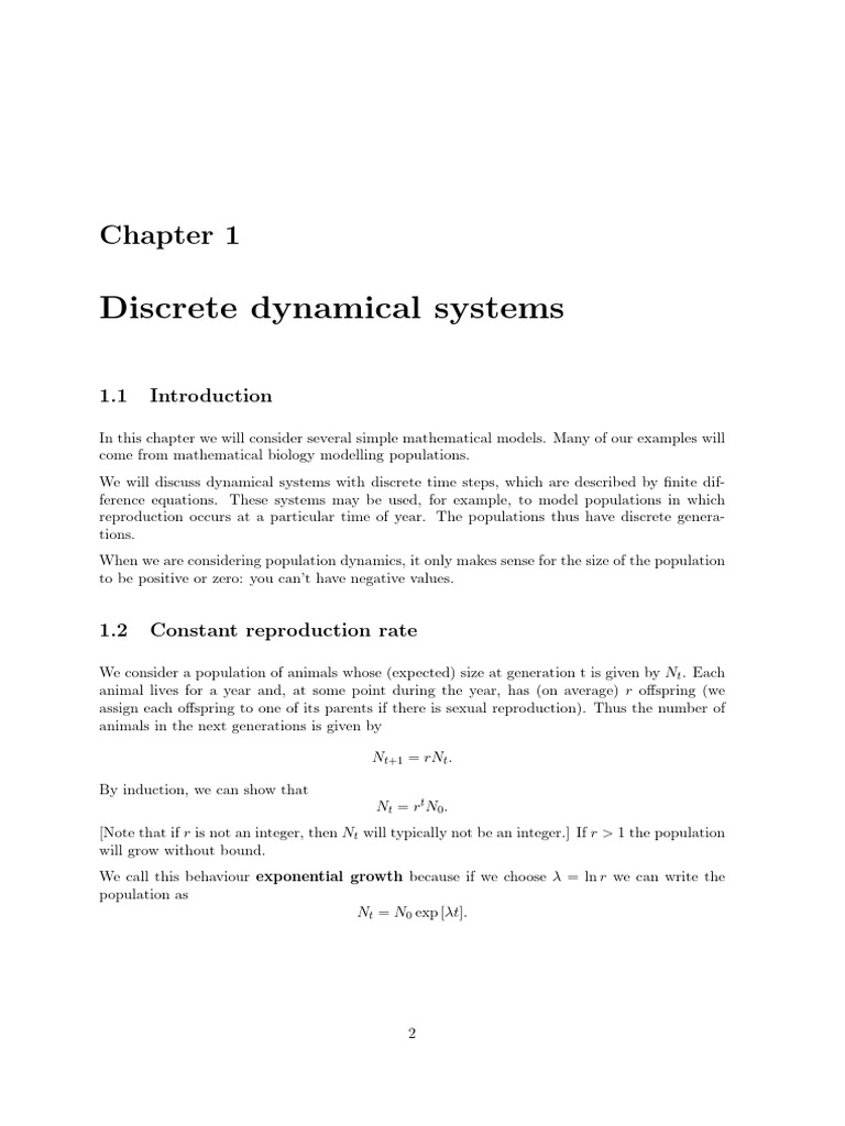 Discrete Dynamical Systems in Population Modeling | PDF | Steady State ...