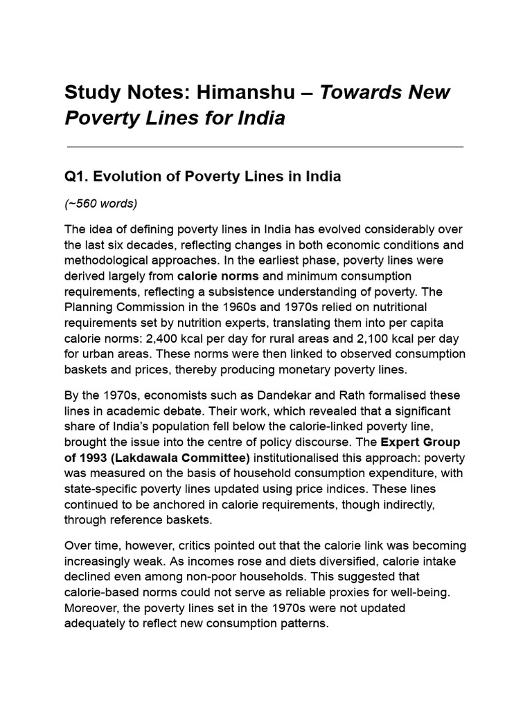 New Poverty Lines in India Explained | PDF | Cost Of Living | Poverty ...