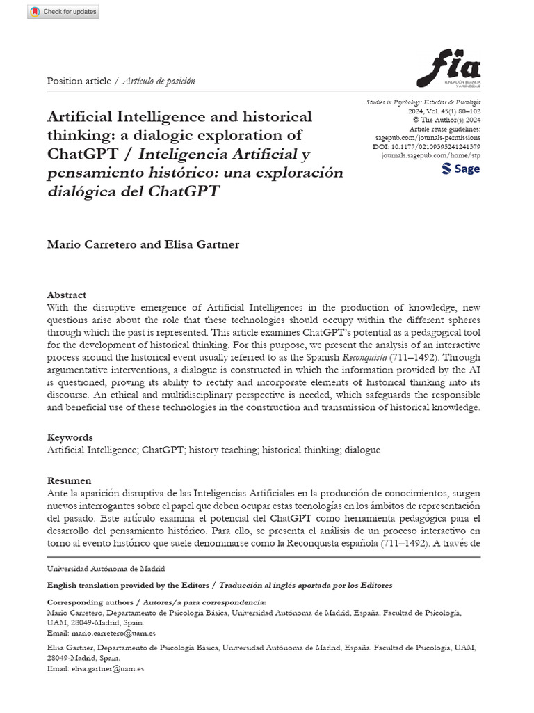 Carretero Gartner 2024 Artificial Intelligence and Historical Thinking ...