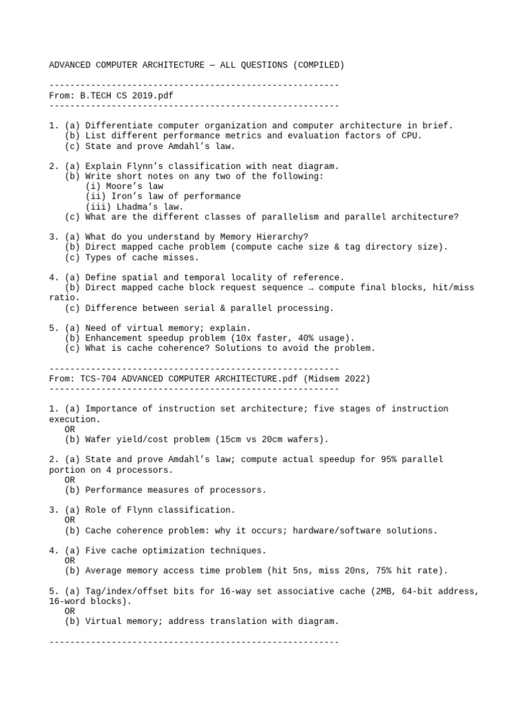 Advanced Computer Architecture Q&A Guide | PDF | Cpu Cache | Central ...