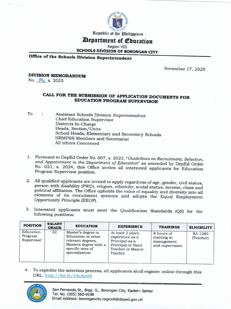 DM 546 S 2025 Call For The Submission of Application Documents For Eps ...