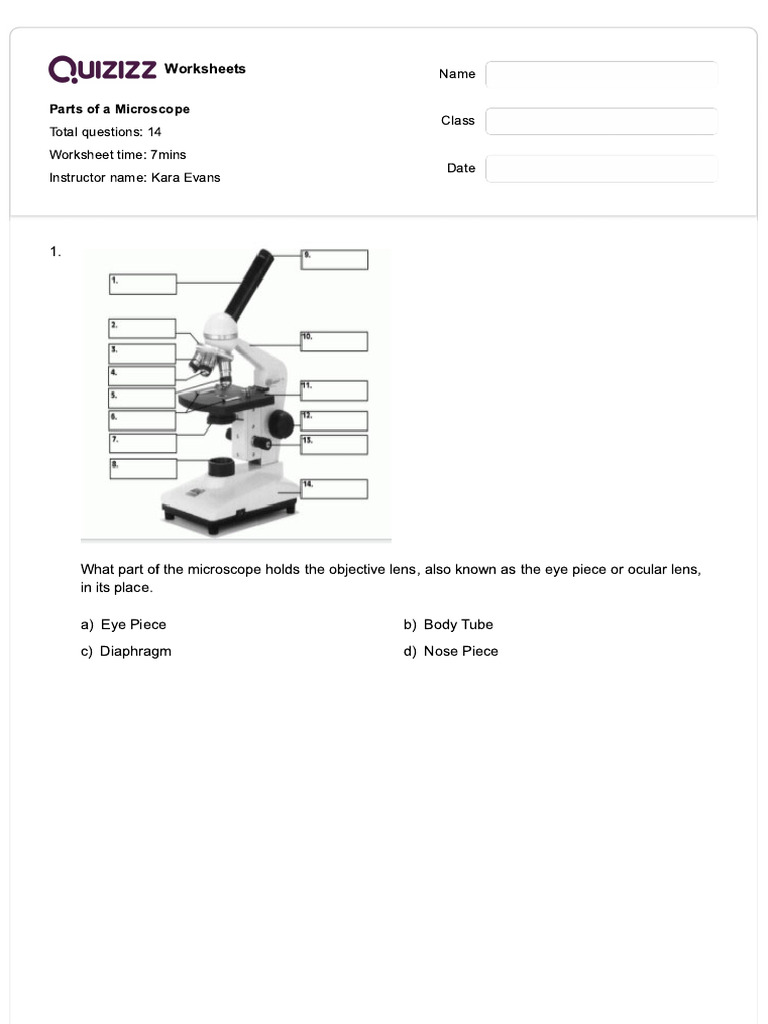 Parts of A Microscope - Quizizz | PDF