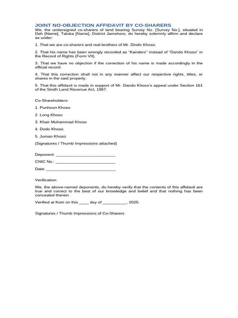 Joint No-Objection Affidavit for Name Correction | PDF | Affidavit ...