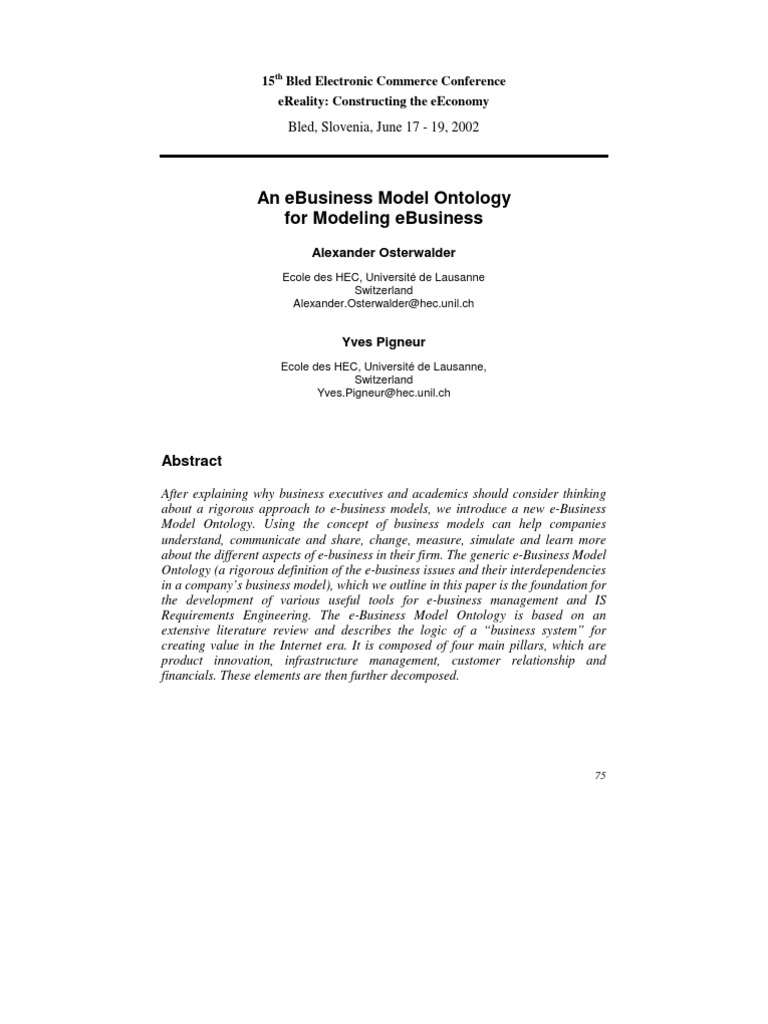 An Ebusiness Model Ontology For Modeling Ebusiness - Osterwalder | PDF ...