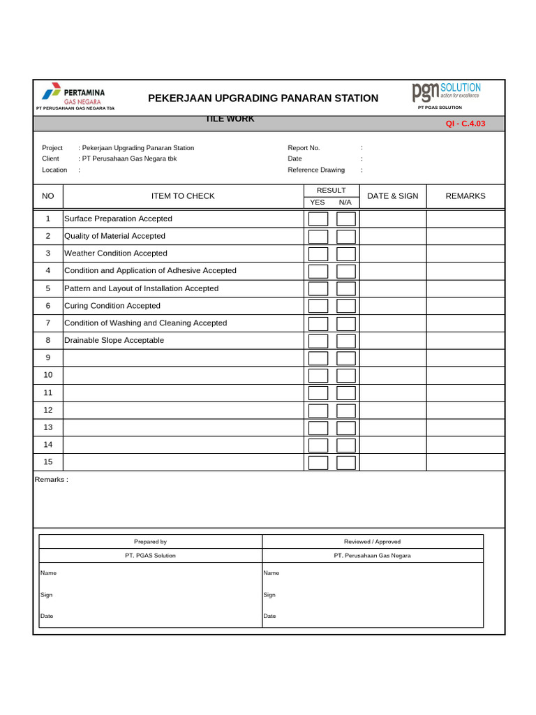 Form Report Civil Tile Work | PDF