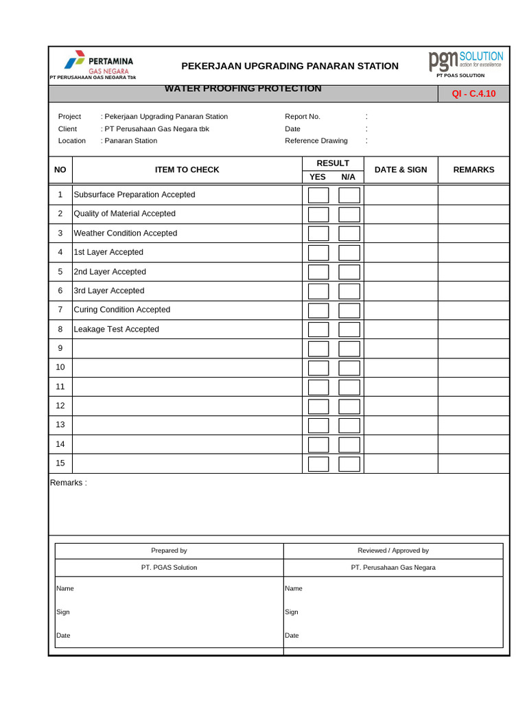 Form Report Civil Water Proofing Protection | PDF