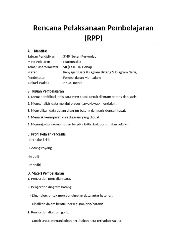 RPP Matematika: Diagram Batang & Garis | PDF