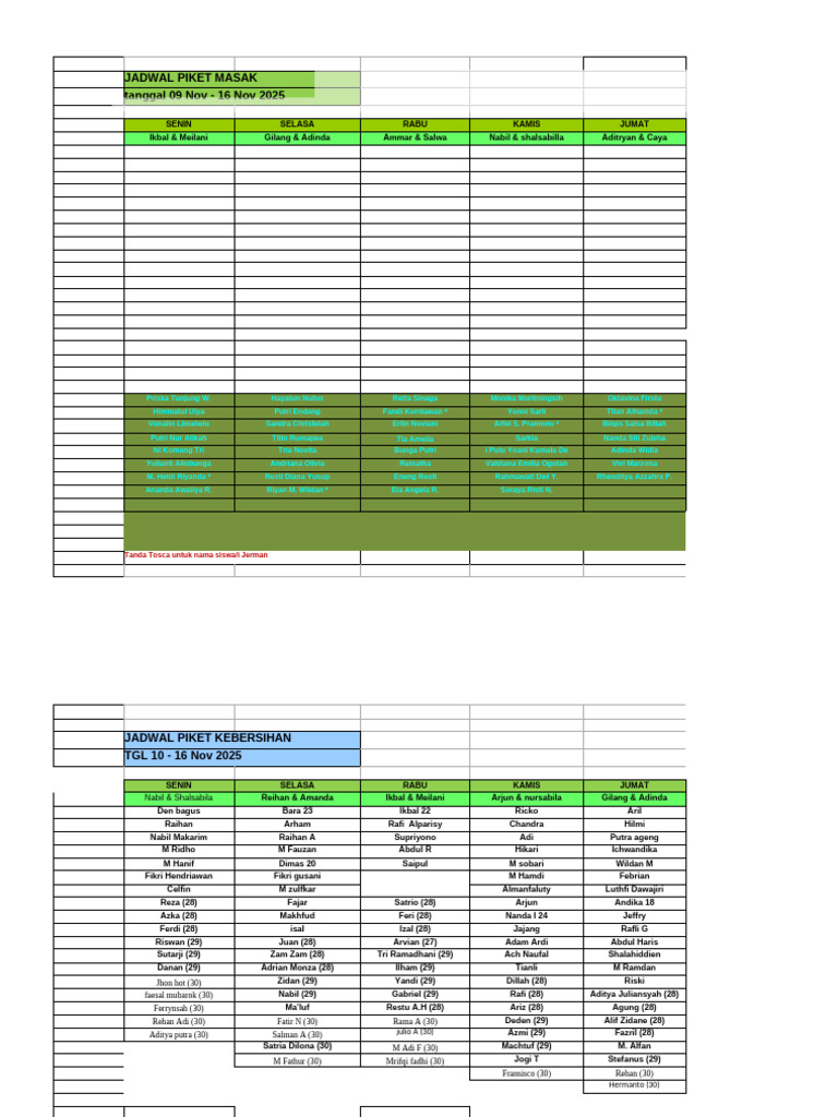 Jadwal Kebersihan 10 Nov-16 Nov 2025 | PDF