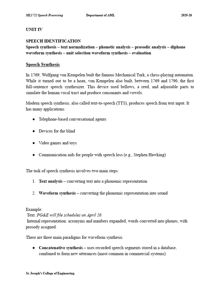 Unit 4 | PDF | Speech Synthesis | Stress (Linguistics)