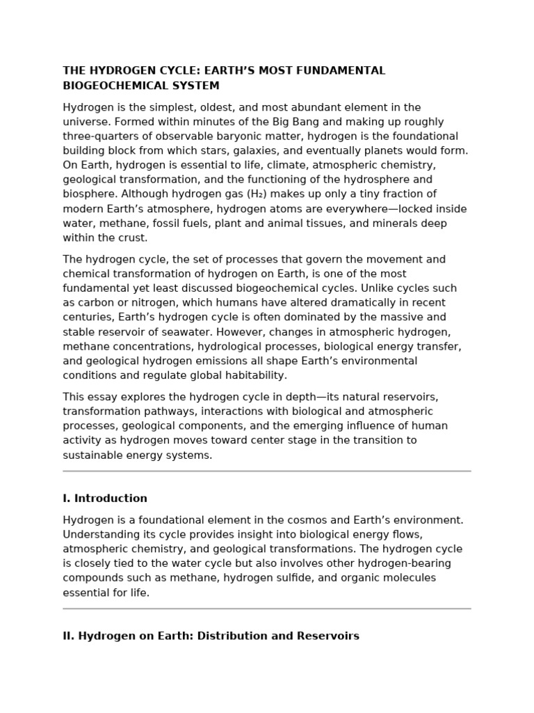 Human's Impact On The Hydrogen Cycle | PDF | Hydrogen | Methane