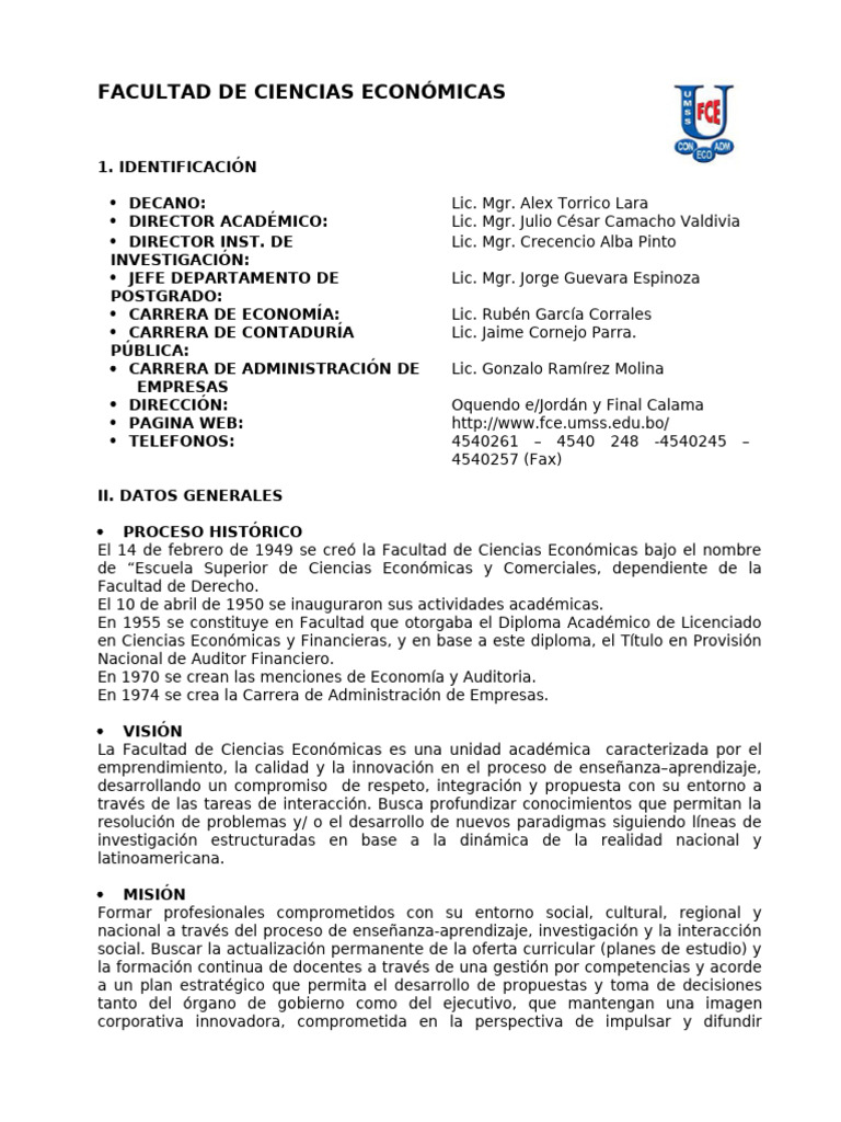 Facultad de Ciencias Económicas: Oferta y Misión | PDF | Conocimiento ...