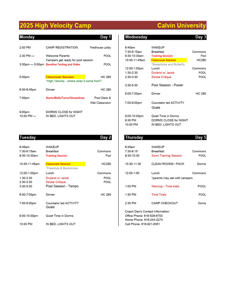 Camp Schedule | PDF | Games Of Physical Skill | Outdoor Recreation ...