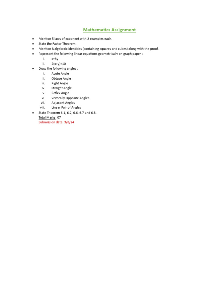 Mathematics Assignment: Submission Date: 3/8/24 | PDF