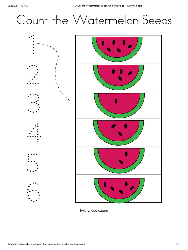 Count The Watermelon Seeds Coloring Page - Twisty Noodle | PDF