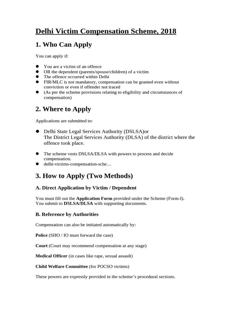 Delhi Victim Compensation Scheme Guide | PDF | Justice | Crime & Violence