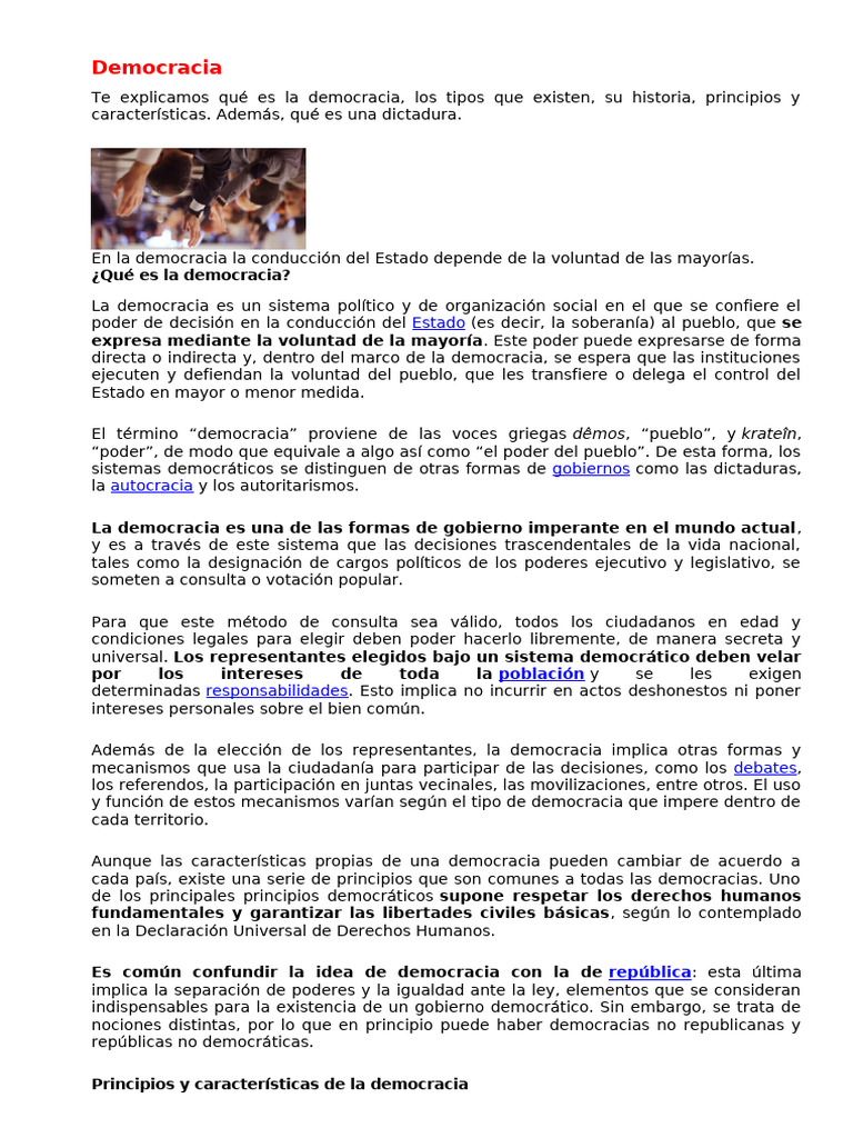 Tipos y principios de la democracia | PDF | Ideologías políticas ...