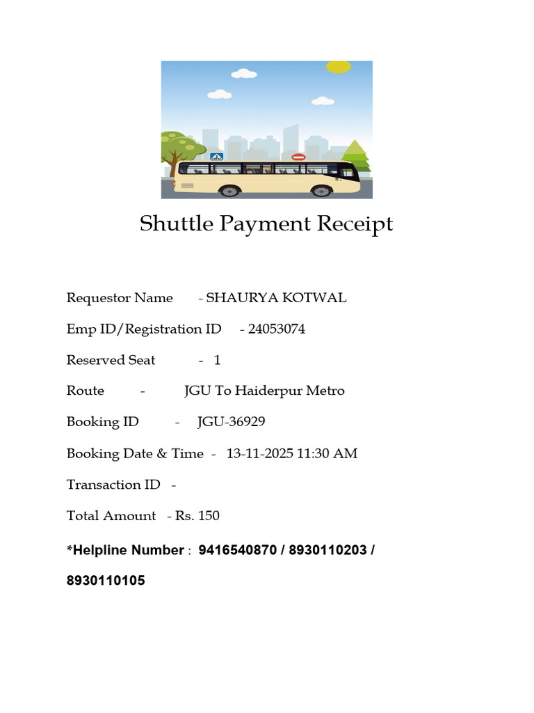 Shuttle Payment Receipt for JGU Route | PDF