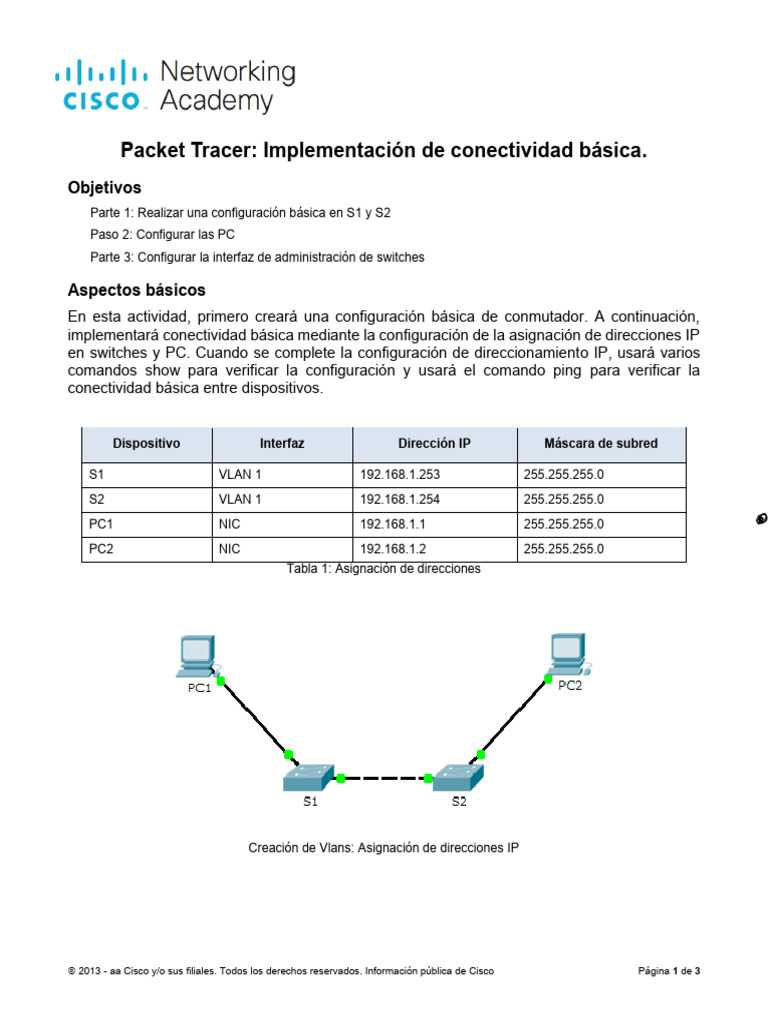 Configuración Básica de Red en Packet Tracer | PDF | Dirección IP ...