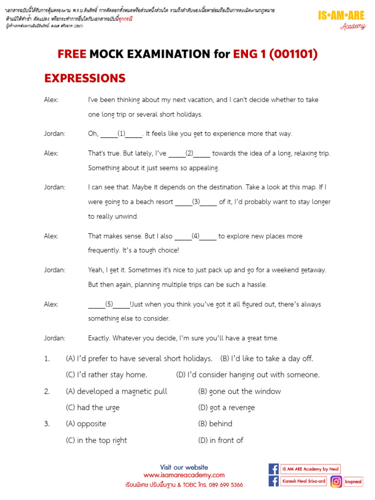Mock Examination ENG 1 Midterm | PDF