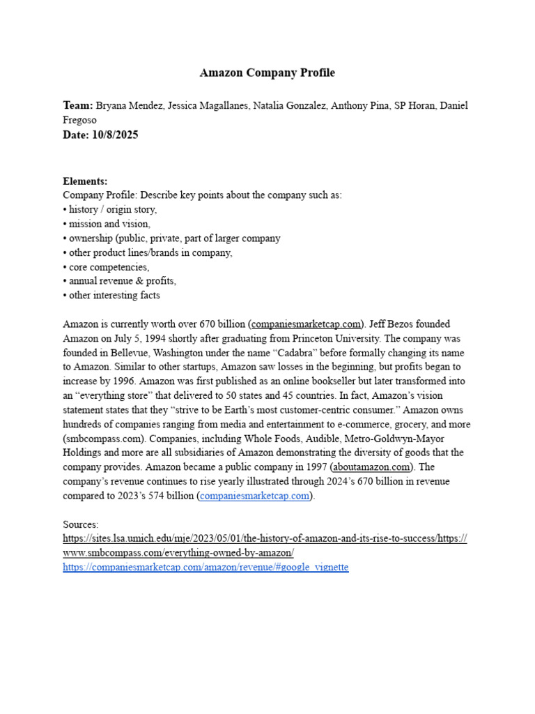 Amazon Company Profile Overview | PDF | Business | Economies