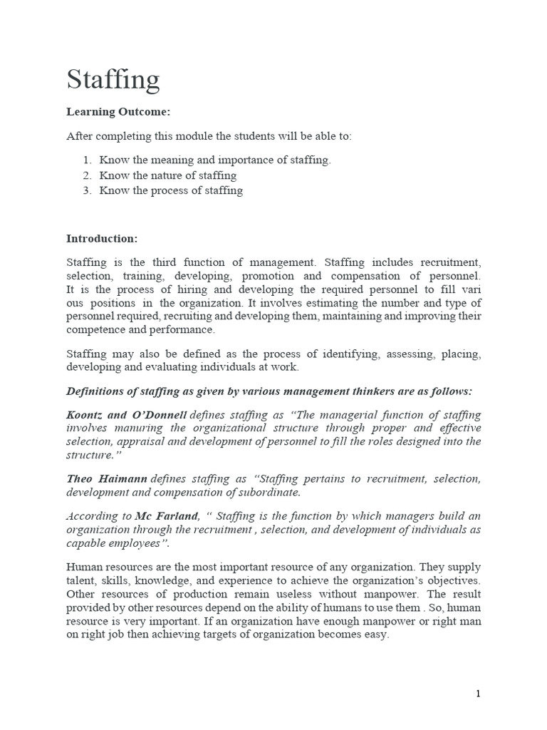 STAFFING | PDF | Performance Appraisal | Human Resources