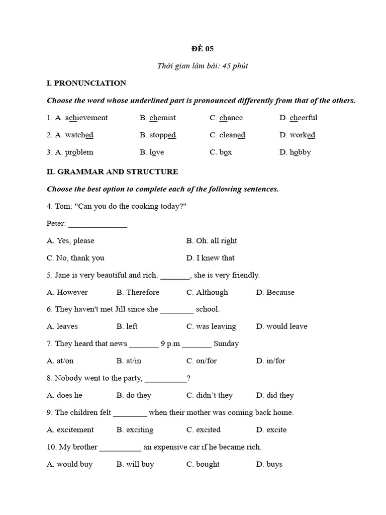 English Test Practice: Pronunciation & Grammar | PDF | Nylon