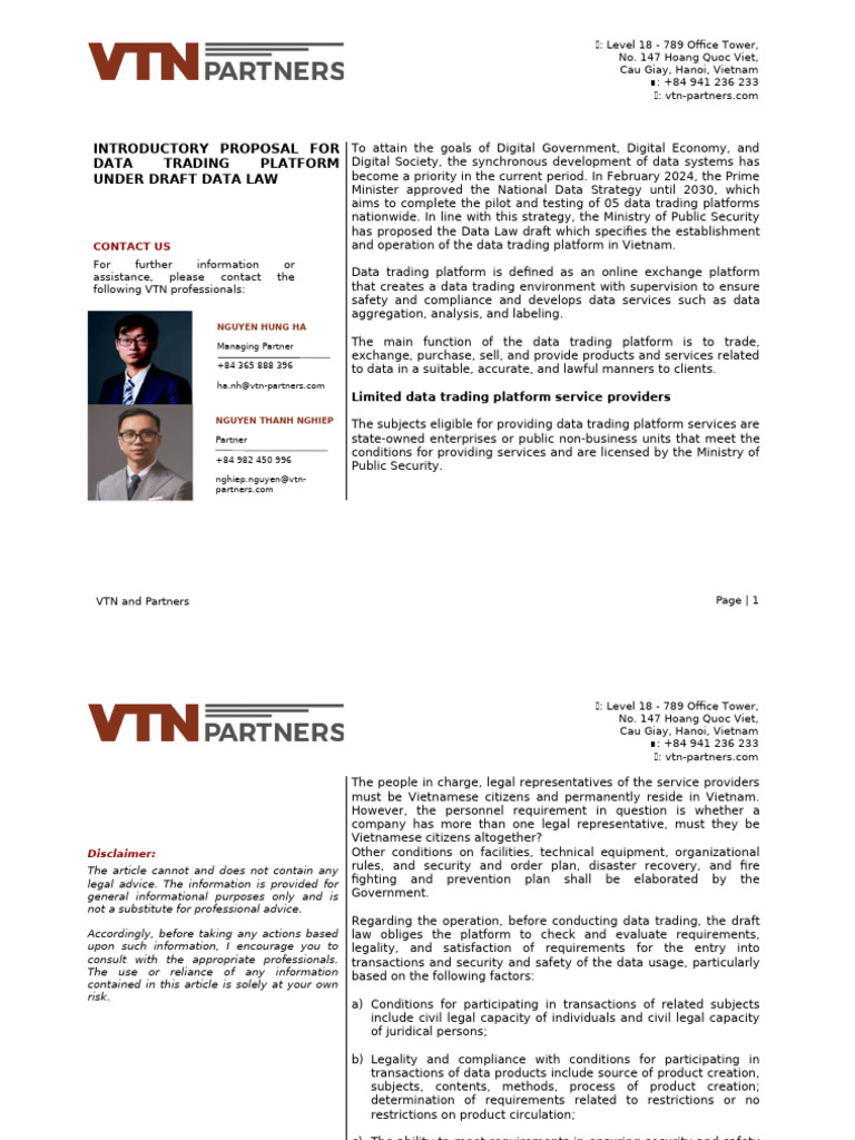 VTN - Data Trading Platform | PDF | Vietnam | Regulatory Compliance
