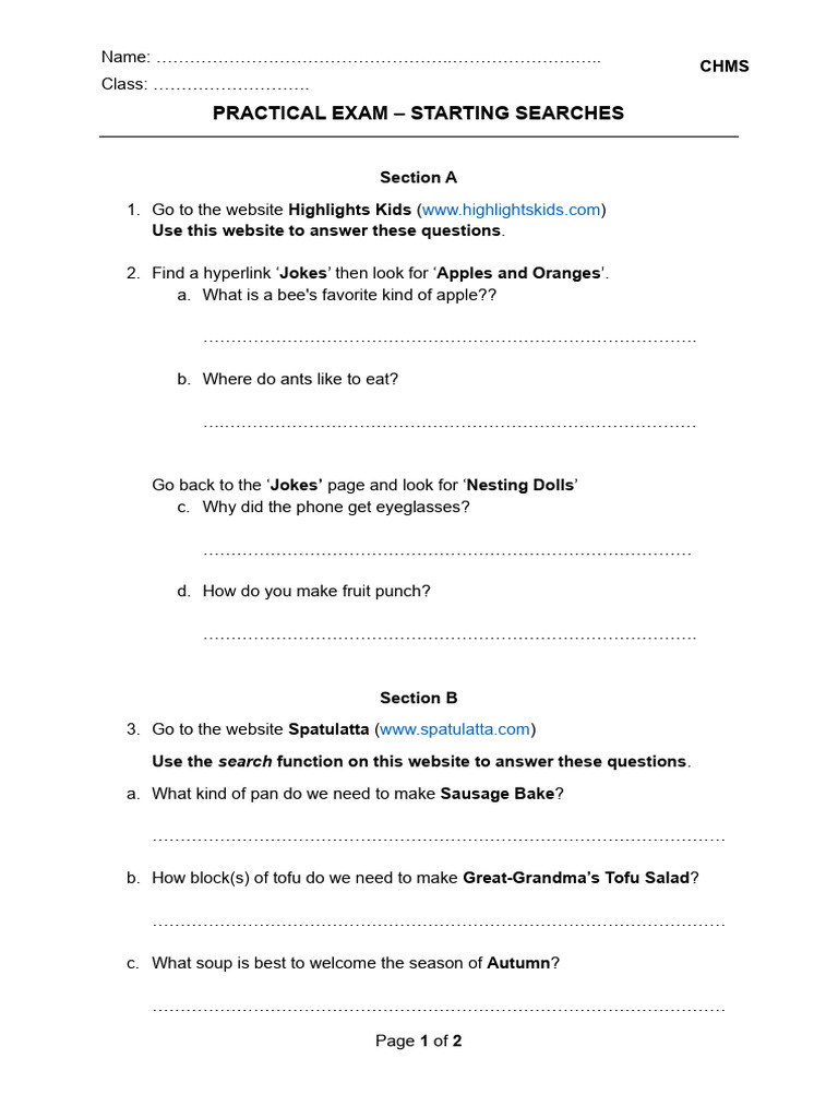Practical Exam: Online Search Skills | PDF