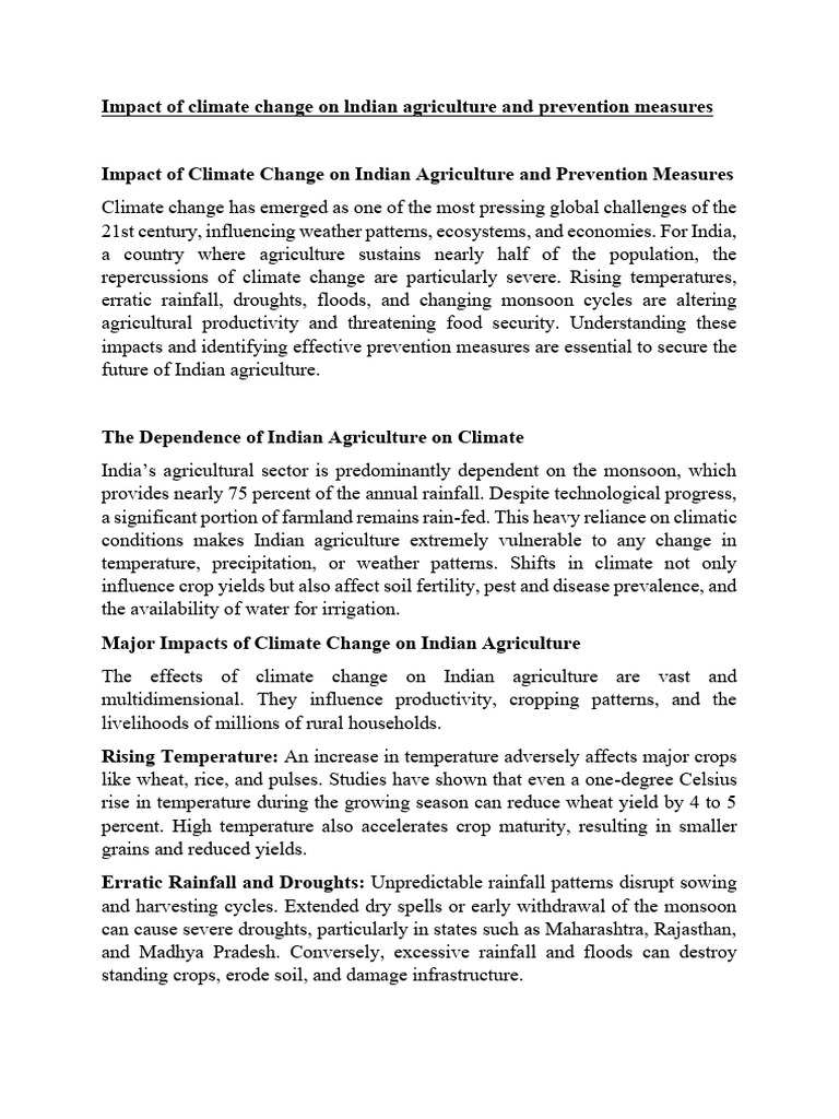 Impact of Climate Change On Lndian Agriculture and Prevention Measures ...