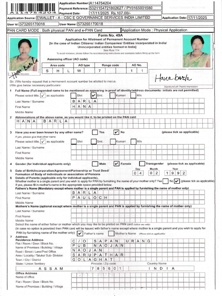 PAN Application Form for Indian Citizens | PDF