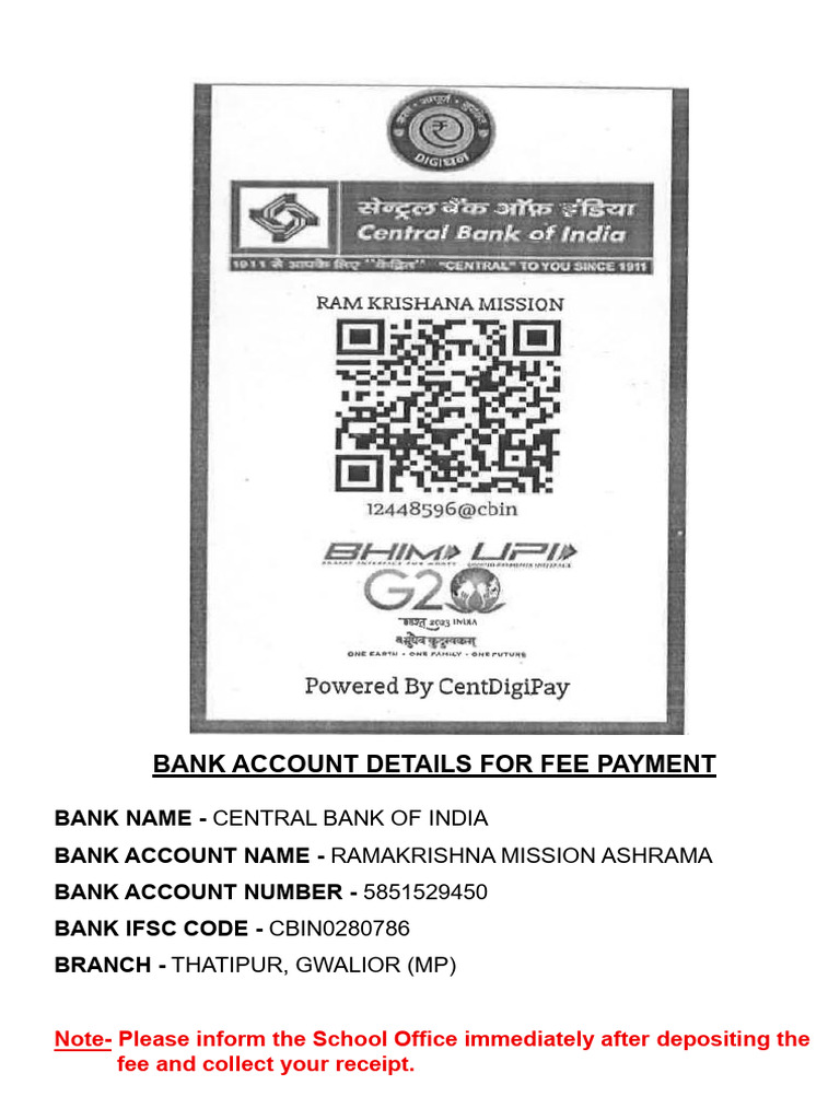 Bank Details and QR Code For School Fee Payment-1 | PDF