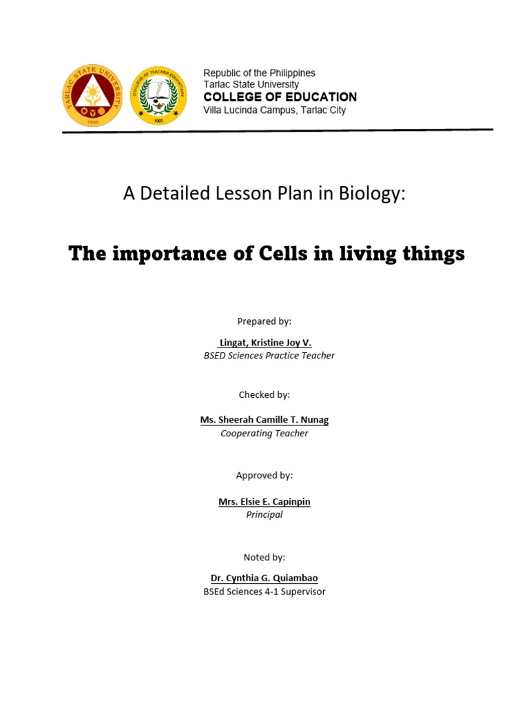 Lesson Plan: Importance of Cells in Biology | PDF | Cell (Biology ...