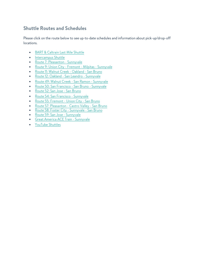 Shuttle Routes and Schedules Overview | PDF | Bay Area Rapid Transit ...