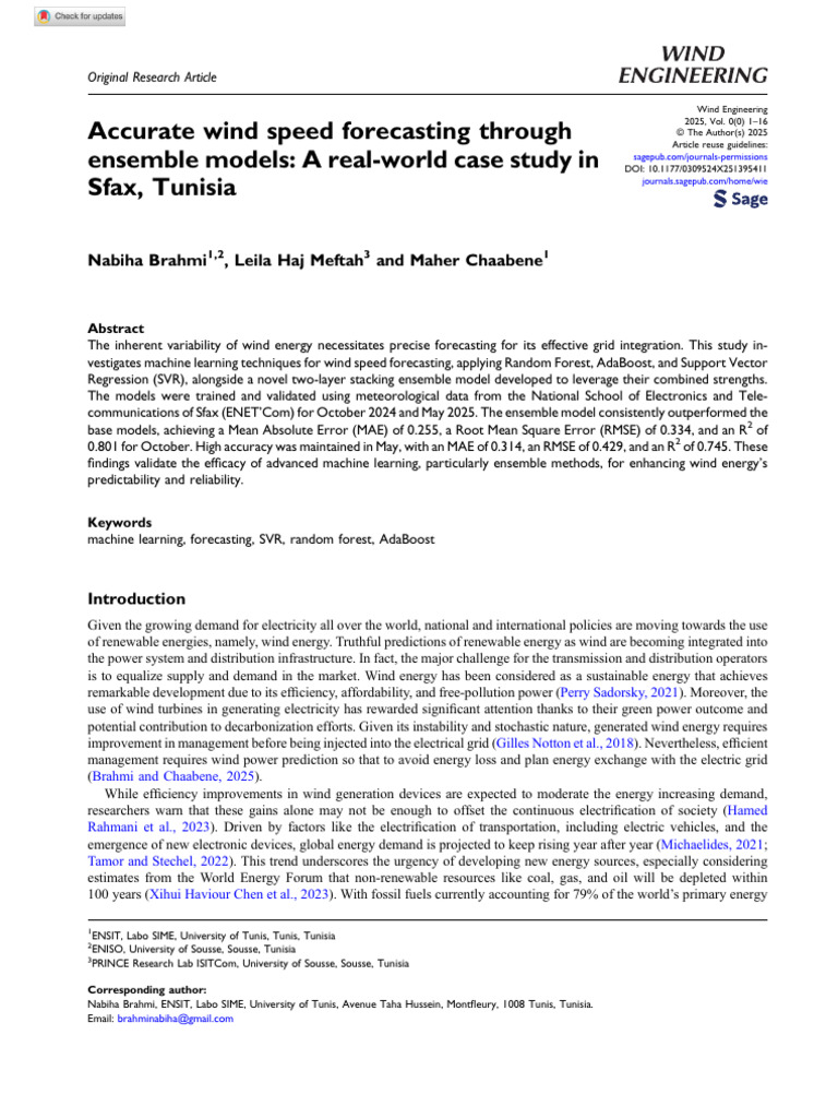 Ensemble Models for Wind Speed Forecasting | PDF | Numerical Weather ...
