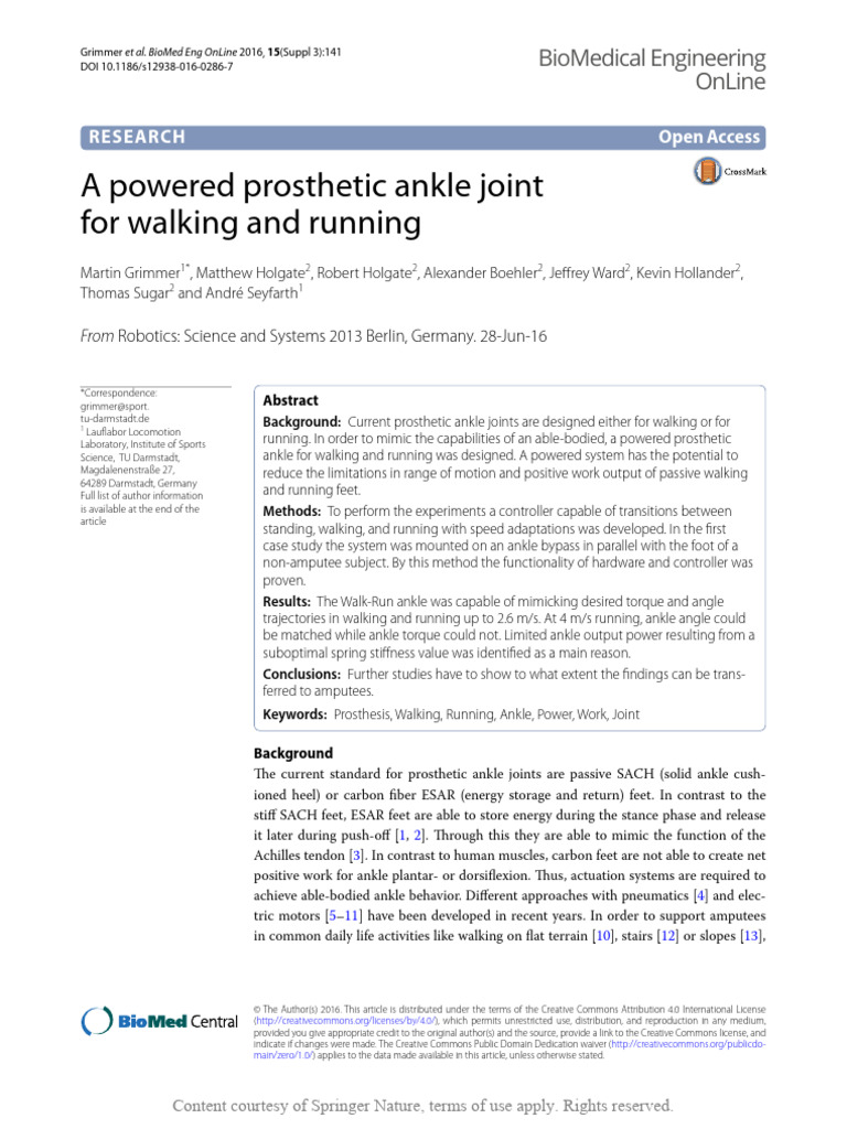 A Powered Prosthetic Ankle Joint For Walking and R | PDF | Prosthesis ...