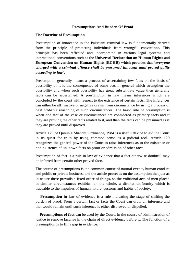 Presumptions and Burden of Proof in Law | PDF | Burden Of Proof (Law ...