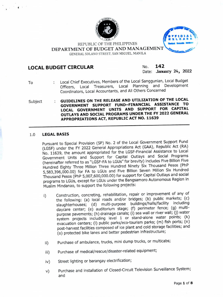 Local Budget Circular No 142 | PDF