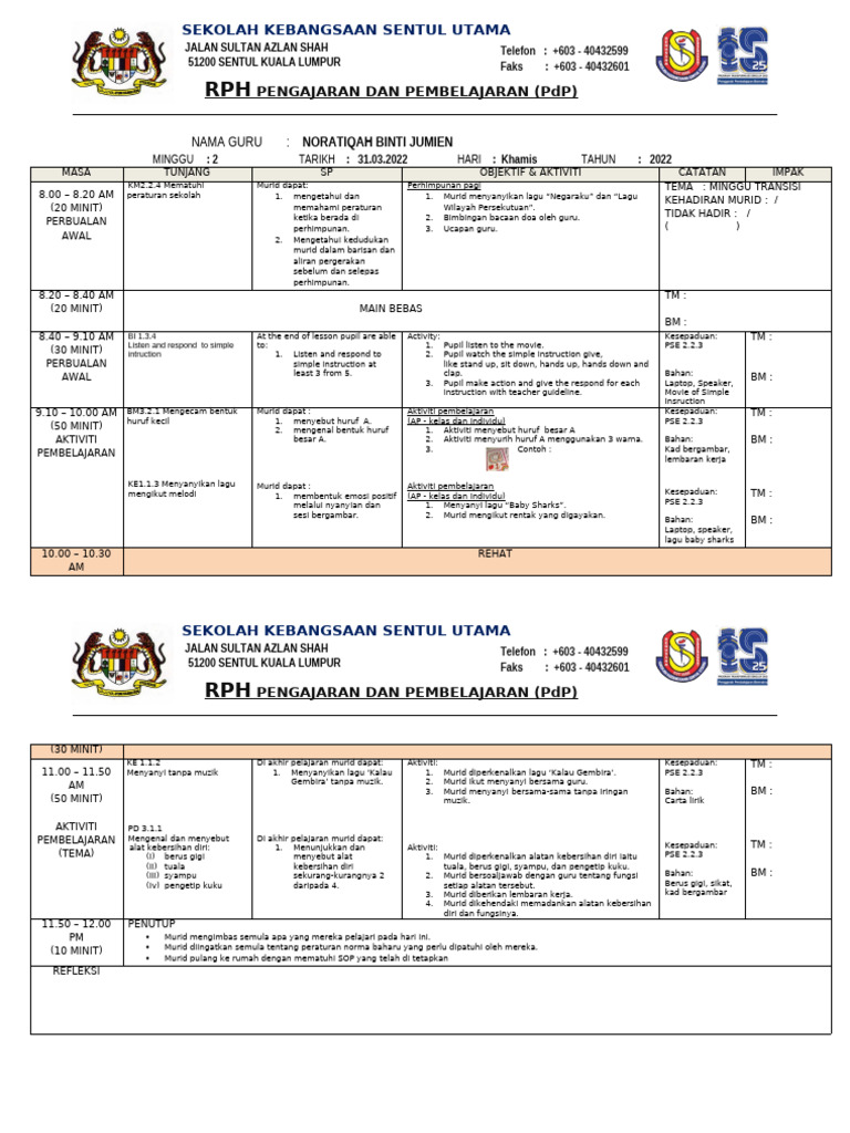 RPH Prappki m2 Khamis, 31.03.2022 | PDF