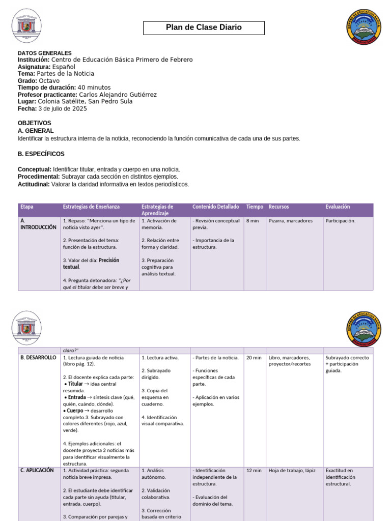 Plan de Clase Demostrativa Carlos Gutierrez - Didactica FINAL 3 | PDF ...