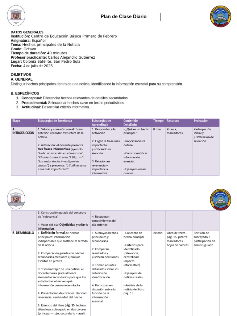 Plan de Clase Demostrativa Carlos Gutierrez - Didactica FINAL 4 | PDF ...