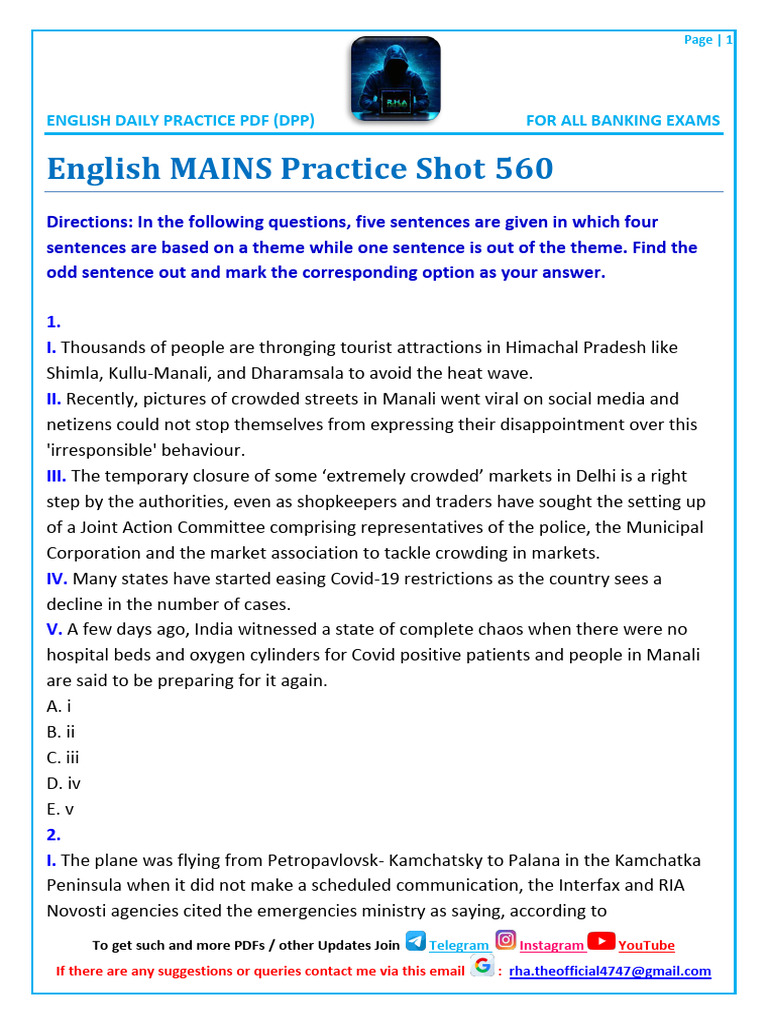 English MAINS Practice Shot 560 | PDF | Epidemics