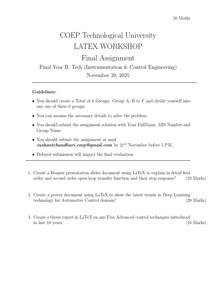 LaTeX Workshop Assignment Guidelines | PDF