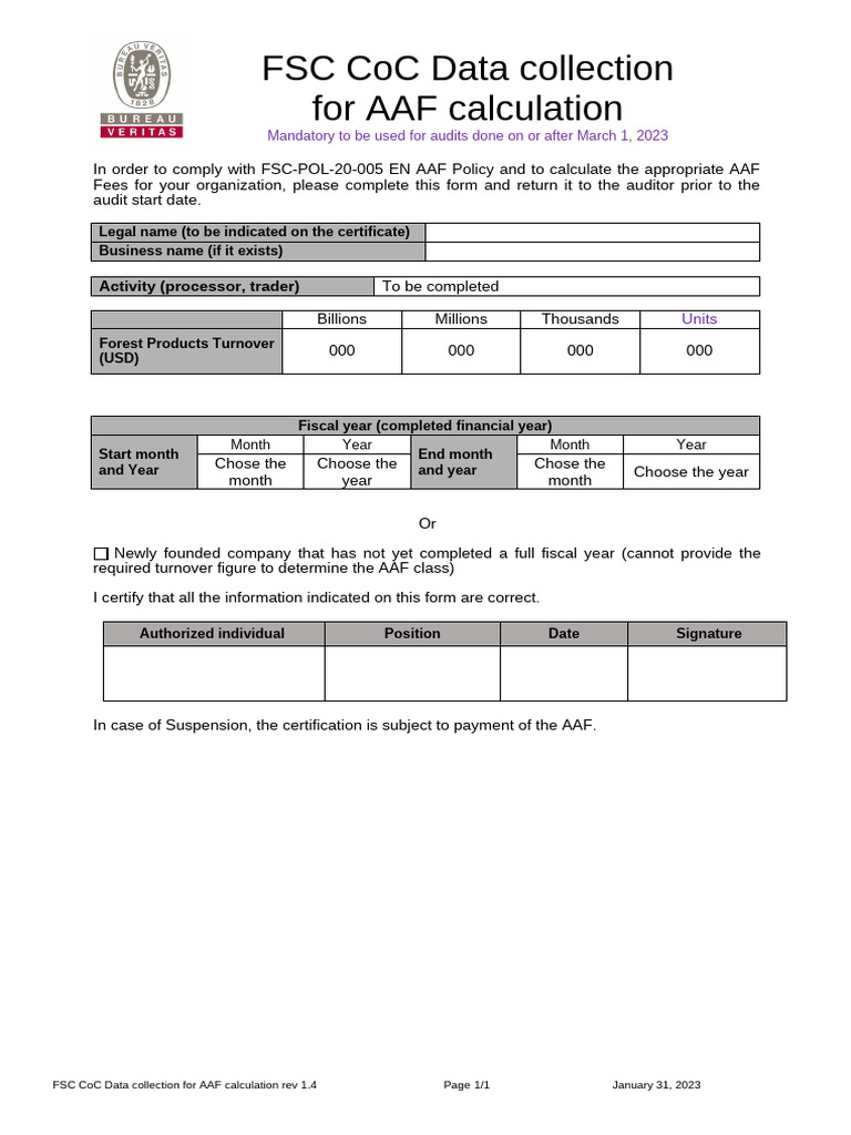FSC CoC AAF Calculation Form | PDF