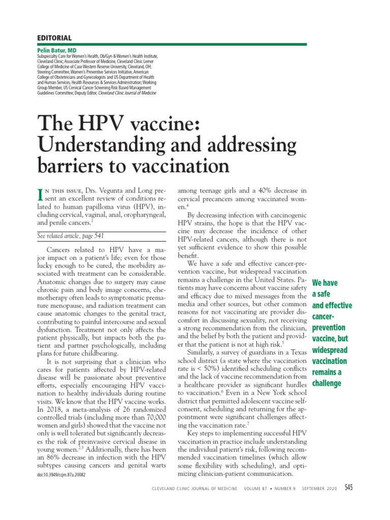 The HPV Vaccine - Understanding and Addressing Barriers To Vaccination ...