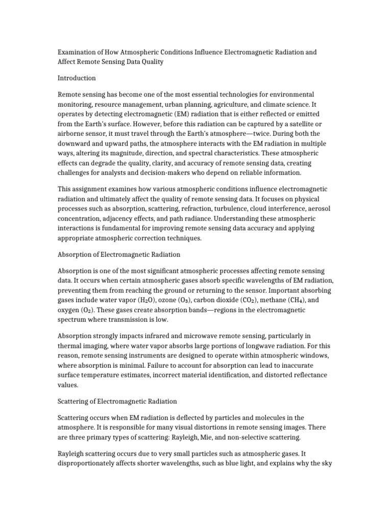 Atmospheric Conditions Remote Sensing Assignment | PDF ...