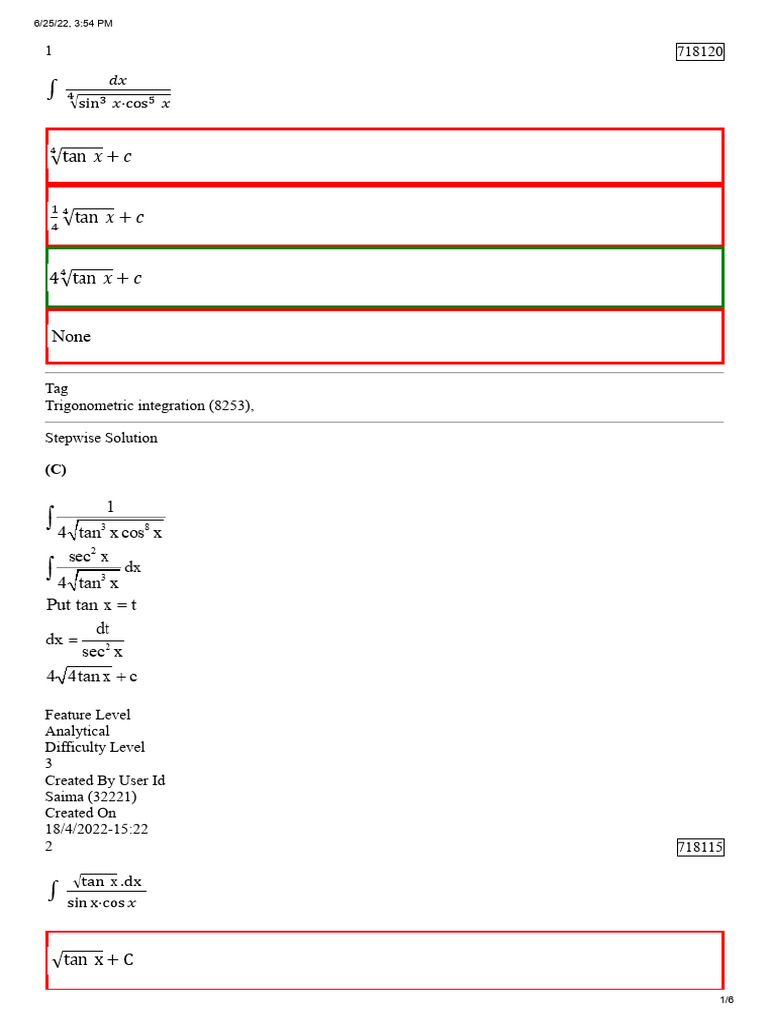 Trigonometric Integration Solutions Guide | PDF