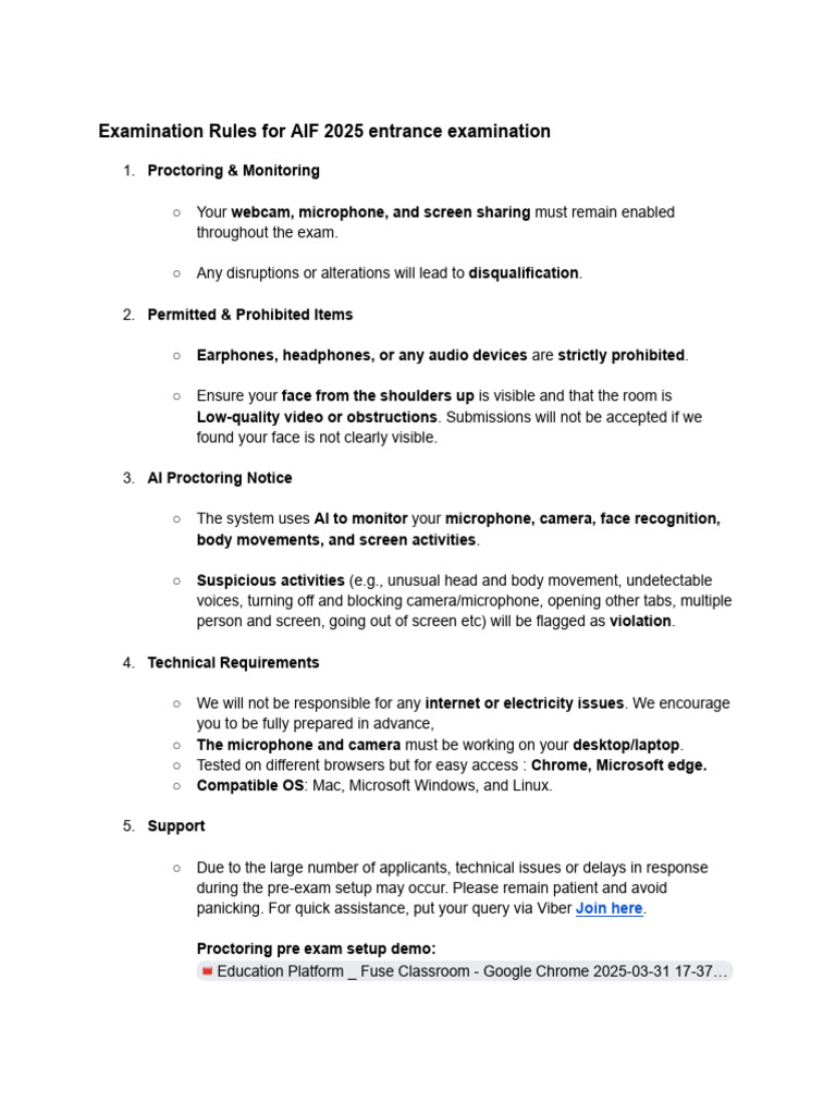 AIF 2025 Exam Proctoring Guidelines | PDF